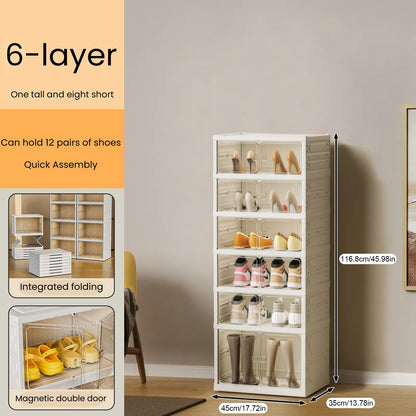 UFORU Foldable Shoe Cabinet with Magnetic Transparent Doors, 9‑Tier Holds 18 Pairs, No‑Assembly Stackable Plastic Shoe Rack, Large Capacity Space‑Saving Storage Organizer